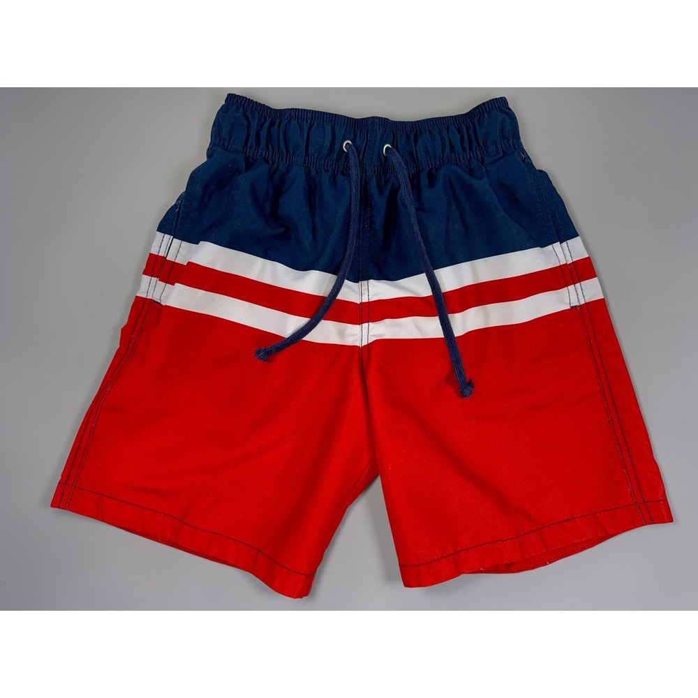 H&M‎ Swim Trunks Mens XS Red Navy Blue Excellent Colorblock Striped Mesh Lined